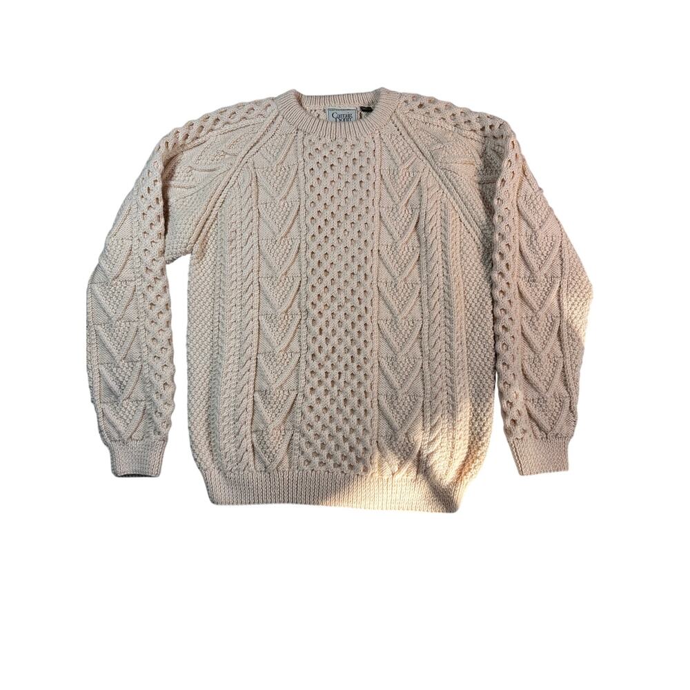 Vintage Carraig Donn Irish Wool Fisherman Sweater Cream Medium
